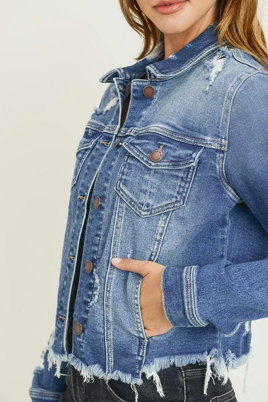 Distressed Vintage Frayed Hem Jacket