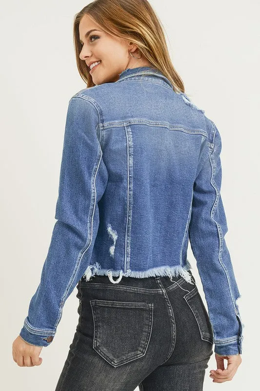 Distressed Vintage Frayed Hem Jacket