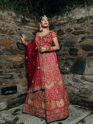 Dreamy Red Bridal Unstitched Designer Lehenga With Traditional Craftsmanship