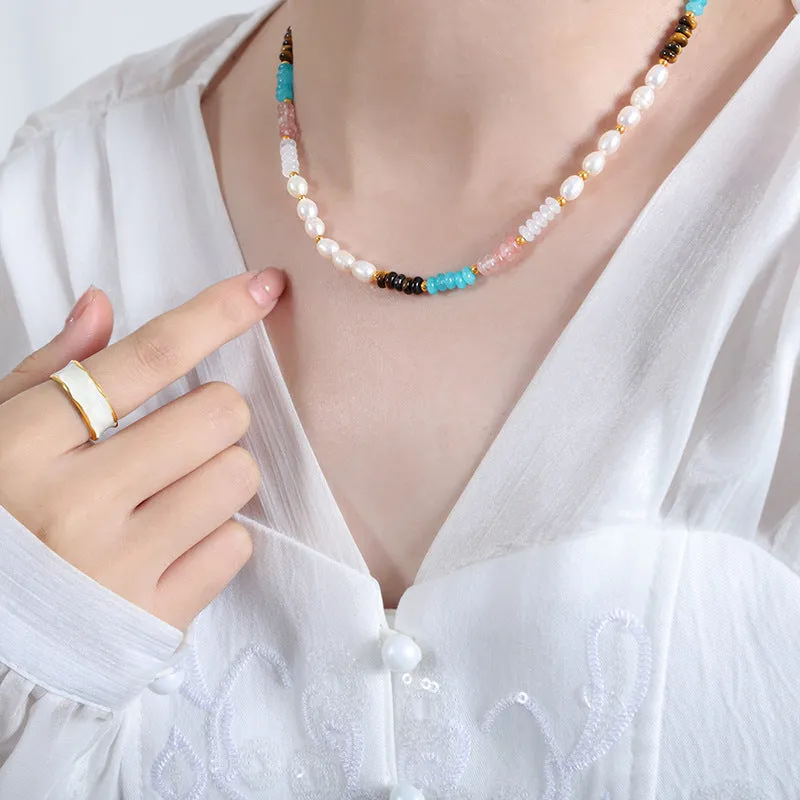Exquisite European and American Cross-Border Ethnic Style Handcrafted Natural Stone Beaded Pearl Jewelry Set