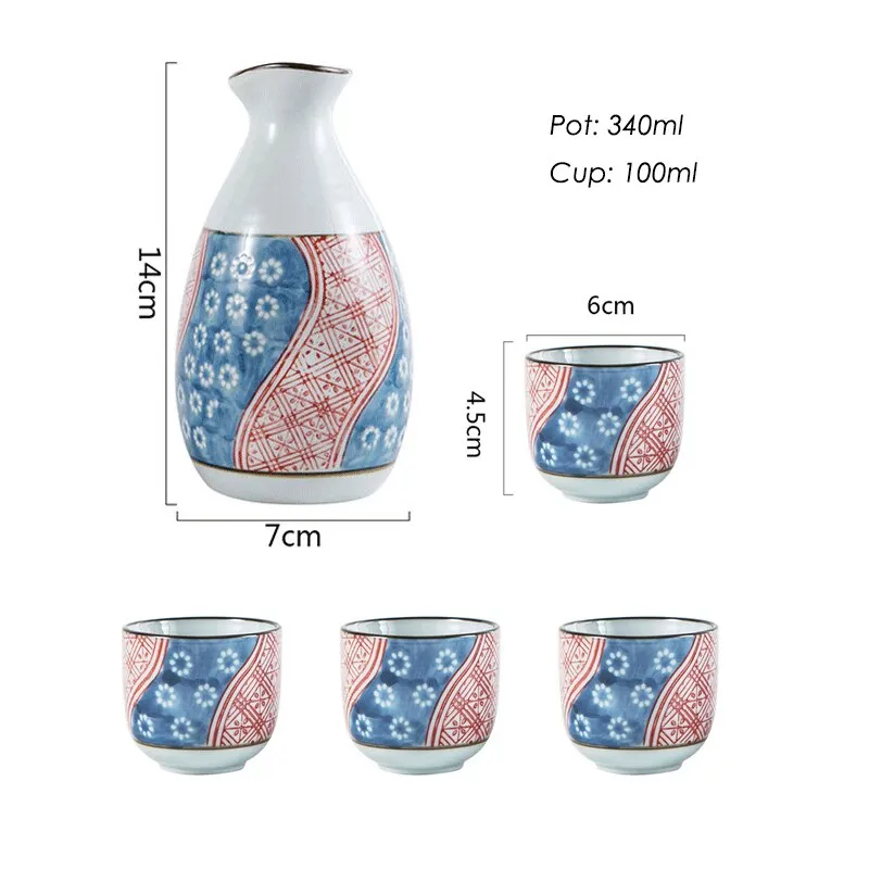 Exquisite Japanese Sake Bottle 4pcs Cups