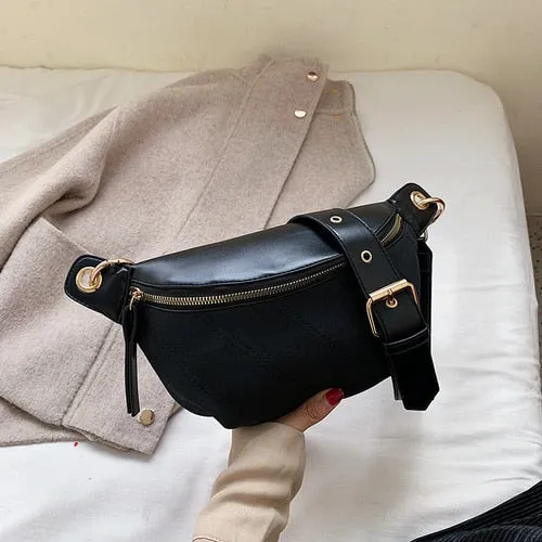 Fashion Chain Fanny Pack Banana Waist Bag New Brand Belt Bag Women Waist Pack PU Leather Chest bag Belly Bag