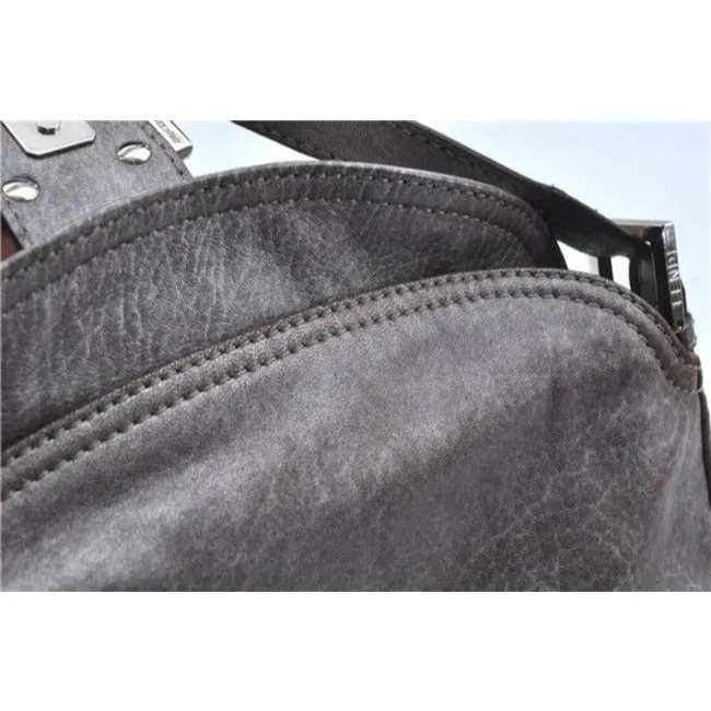 Fendi Shoulder Bag Double Flap Mamma Gray Lambskin Leather Baguette