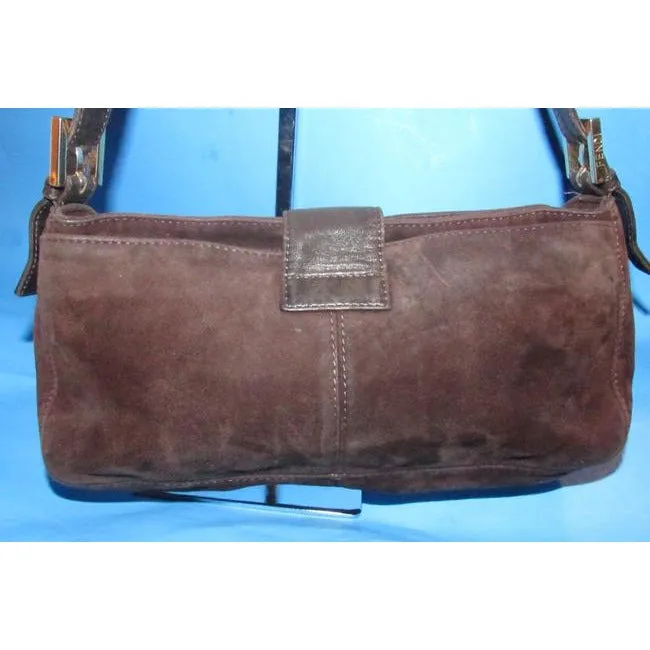 Fendi Shoulder Bag Multiple Hobo Compartment Style Brown Suedepurple Enamel Ff And Leather Satchel