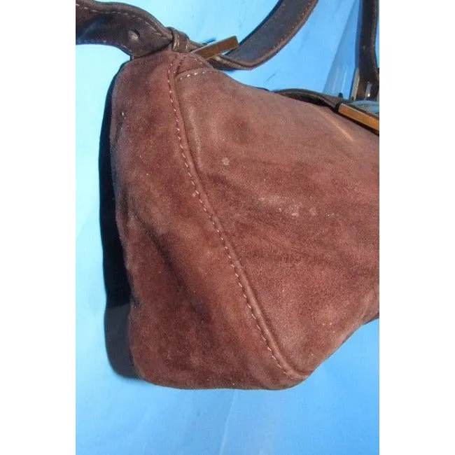 Fendi Shoulder Bag Multiple Hobo Compartment Style Brown Suedepurple Enamel Ff And Leather Satchel