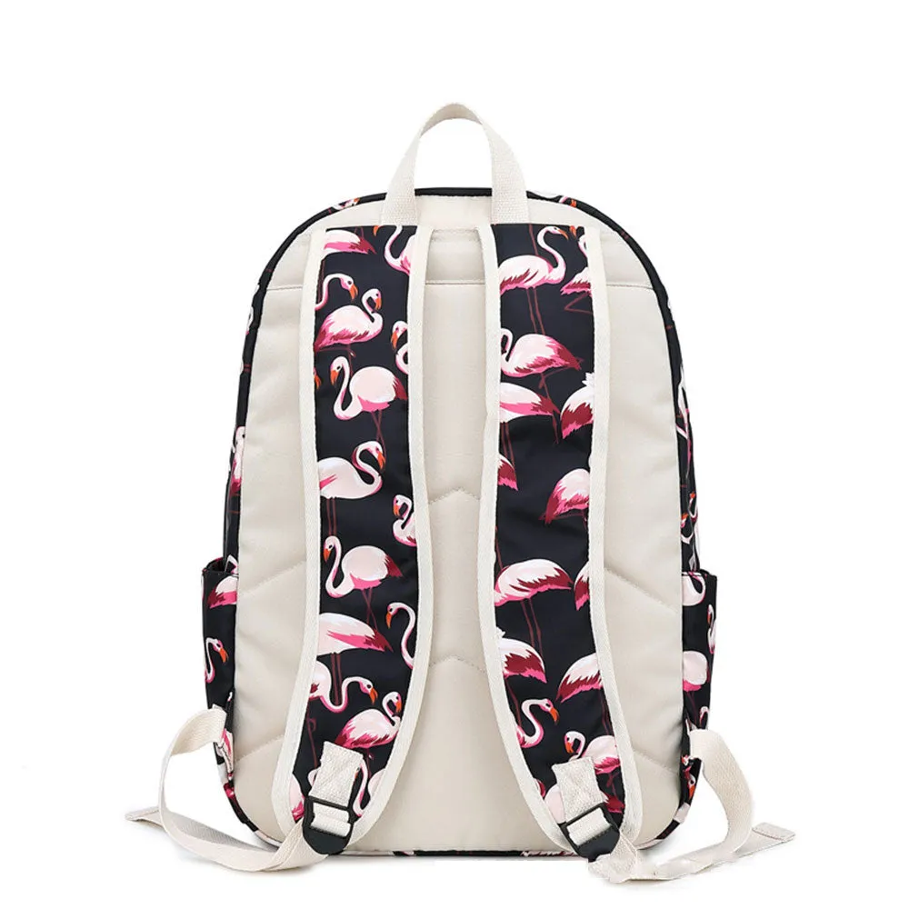 Flamingo School Backpack Set for Girls 3 in 1 Bookbag with Insulated Lunch Box Pencil Case Schoolbag Casual Daypack