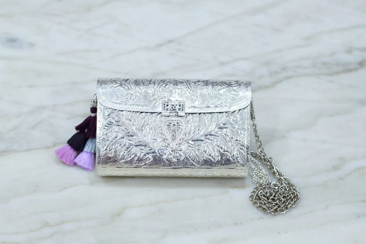 Floral Paatr Purse (Silver)