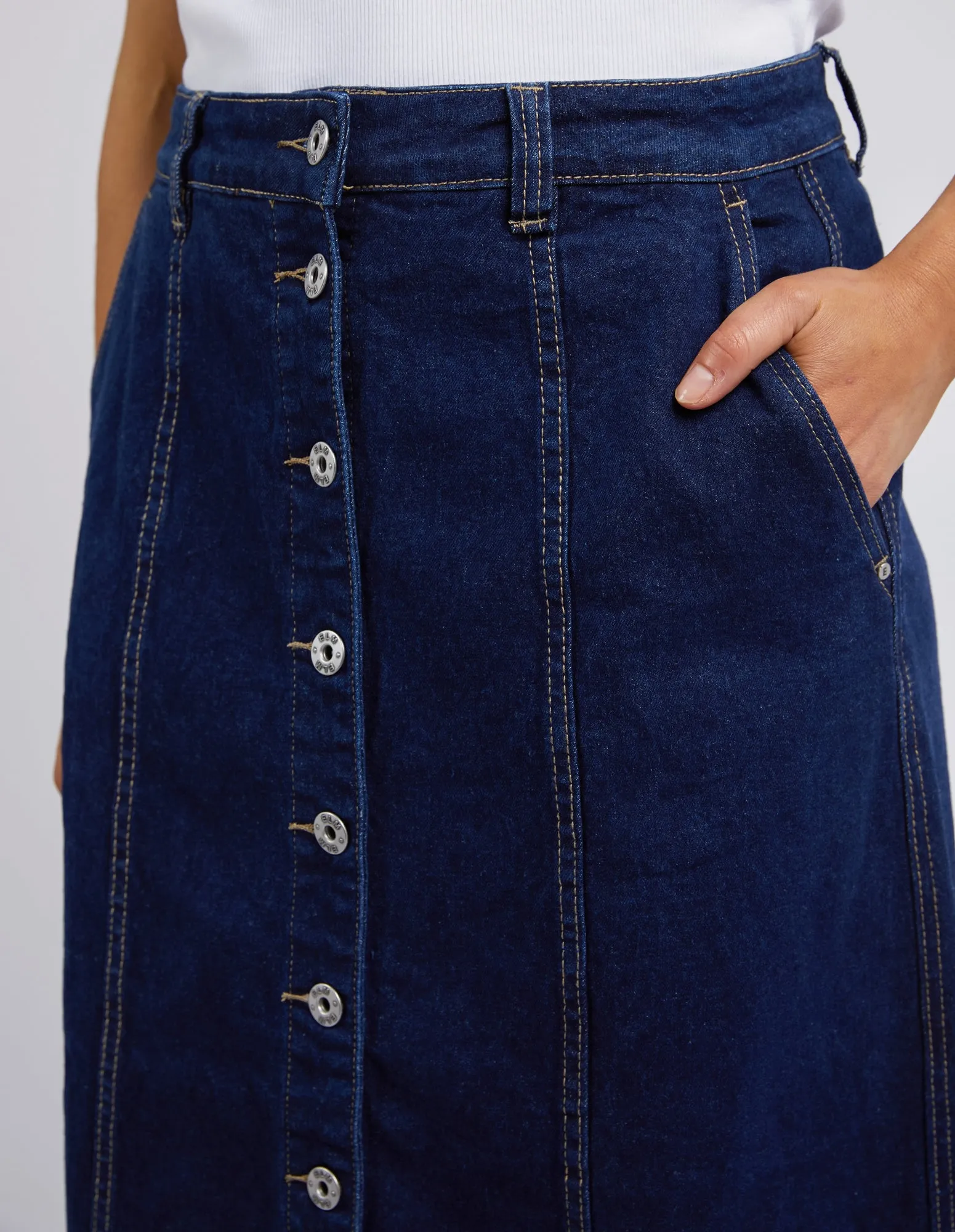 Florence Button Through Skirt Dark Blue Wash
