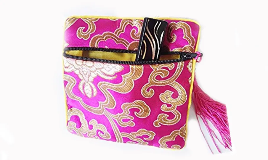 Fuchsia Silk Brocade Jewelry Pouch Bag