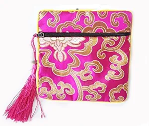 Fuchsia Silk Brocade Jewelry Pouch Bag