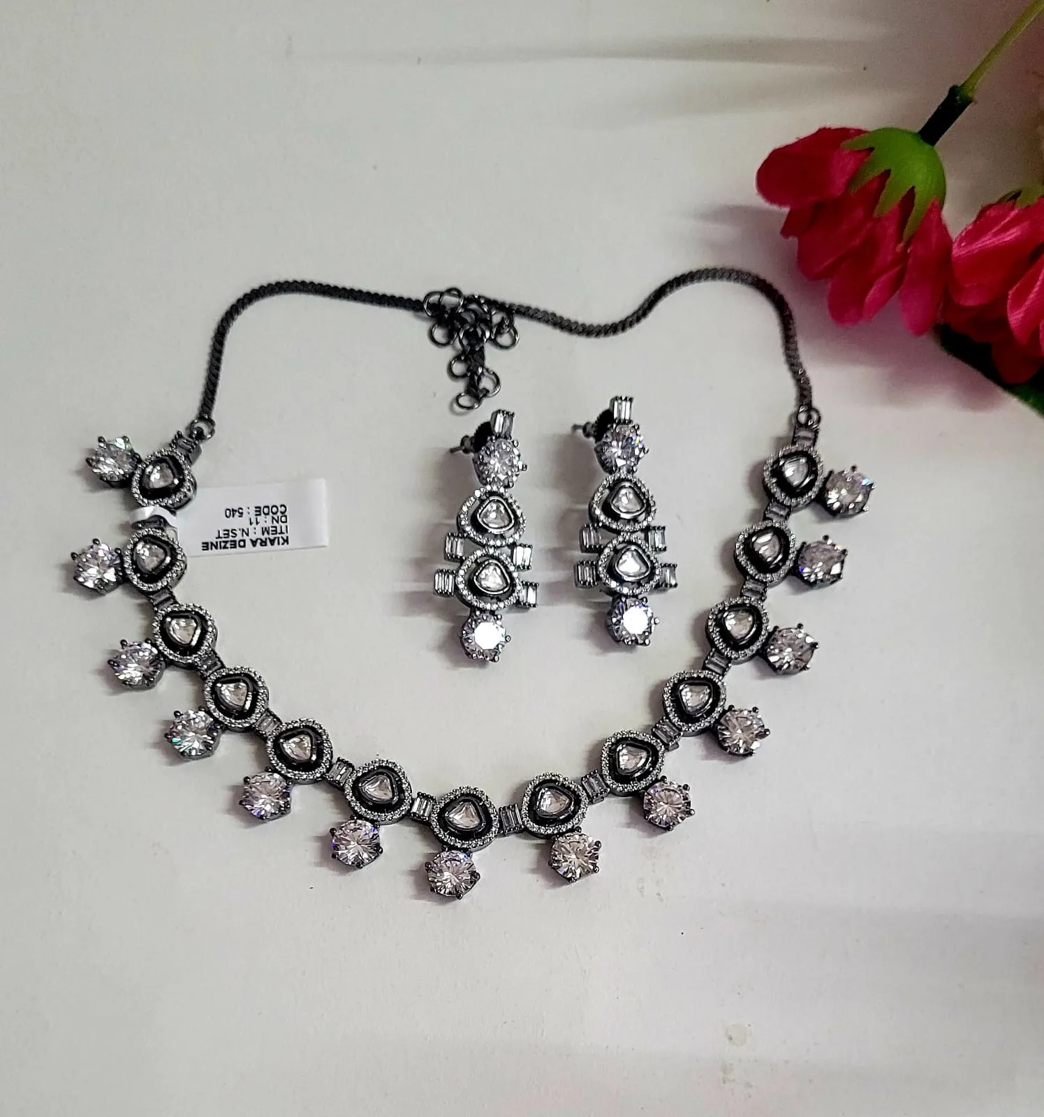 Gemzlane Fusion Victorian Kundan Diamond Necklace Set