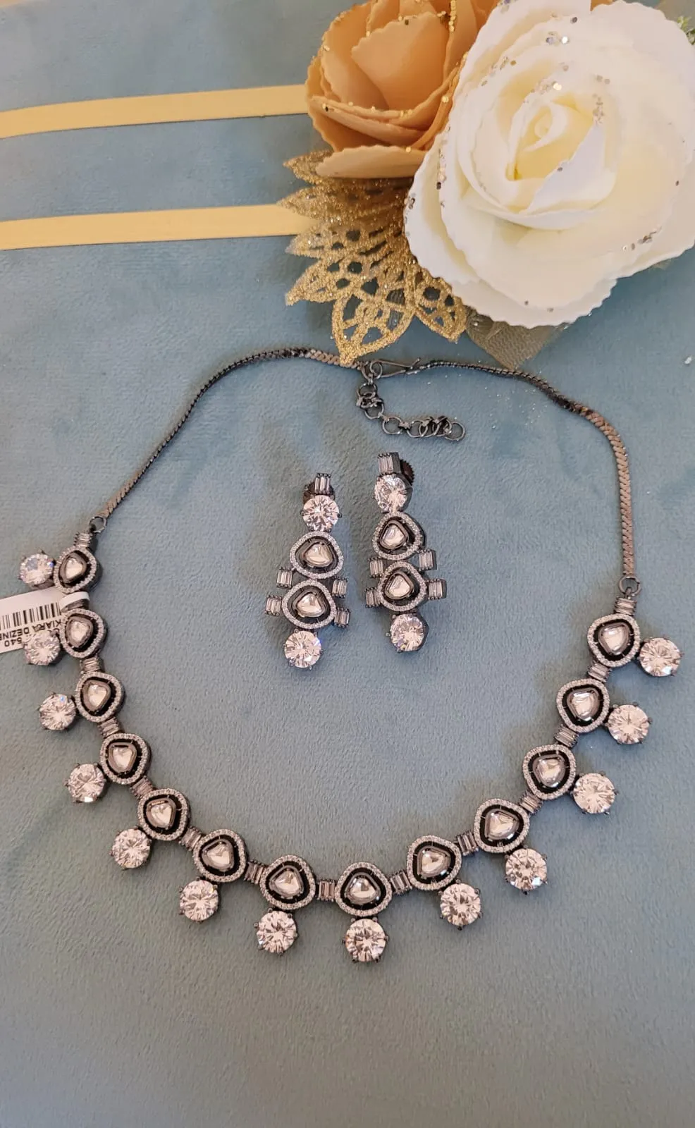 Gemzlane Fusion Victorian Kundan Diamond Necklace Set