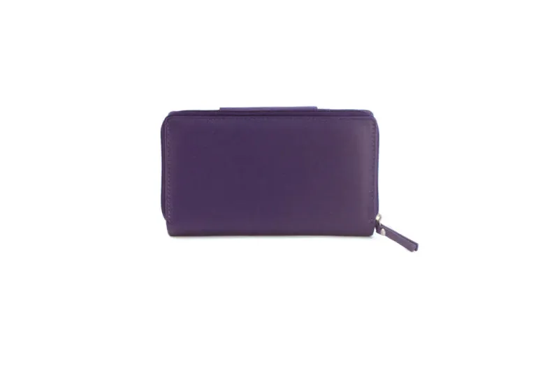 Genuine Soft Leather Purse RFID protection Tab Detail Pink & Purple