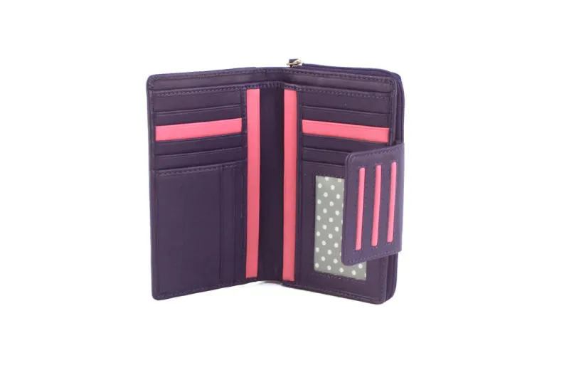 Genuine Soft Leather Purse RFID protection Tab Detail Pink & Purple