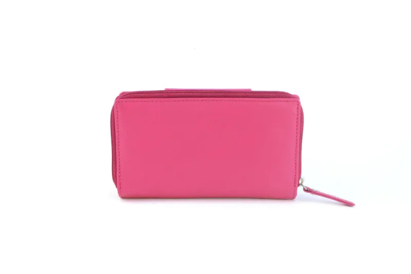 Genuine Soft Leather Purse RFID protection Tab Detail Pink & Purple