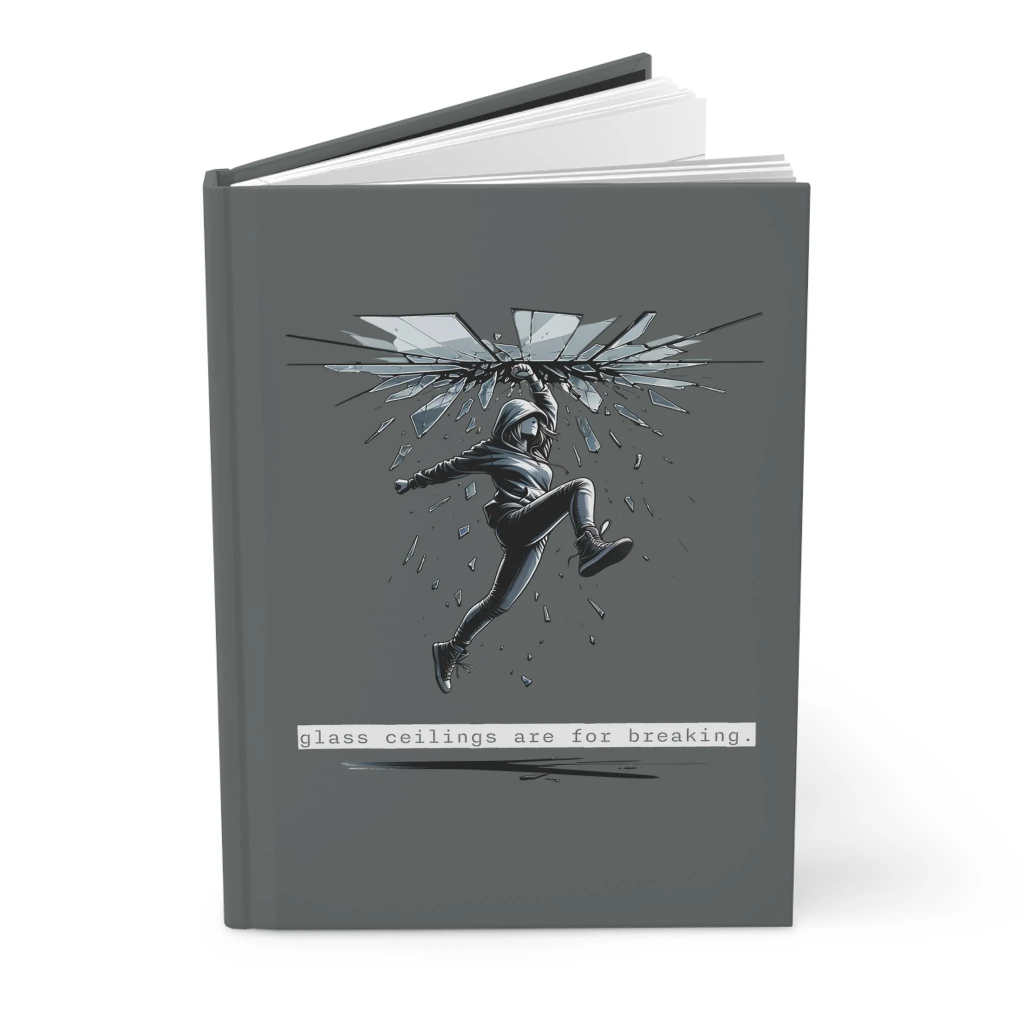 Glass Ceilings are for Breaking Grey Matte Hardcover Journal | Feminist Equality Blank Book | Lined Notebook Diary Dream Log