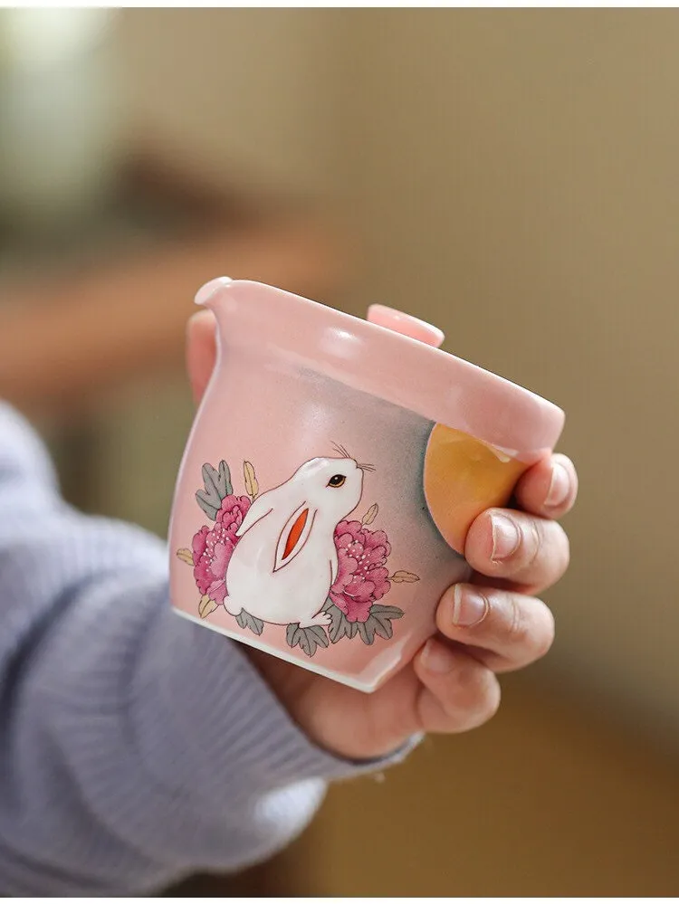 Gohobi Hand-painted Rabbit Pink Travel Tea Set
