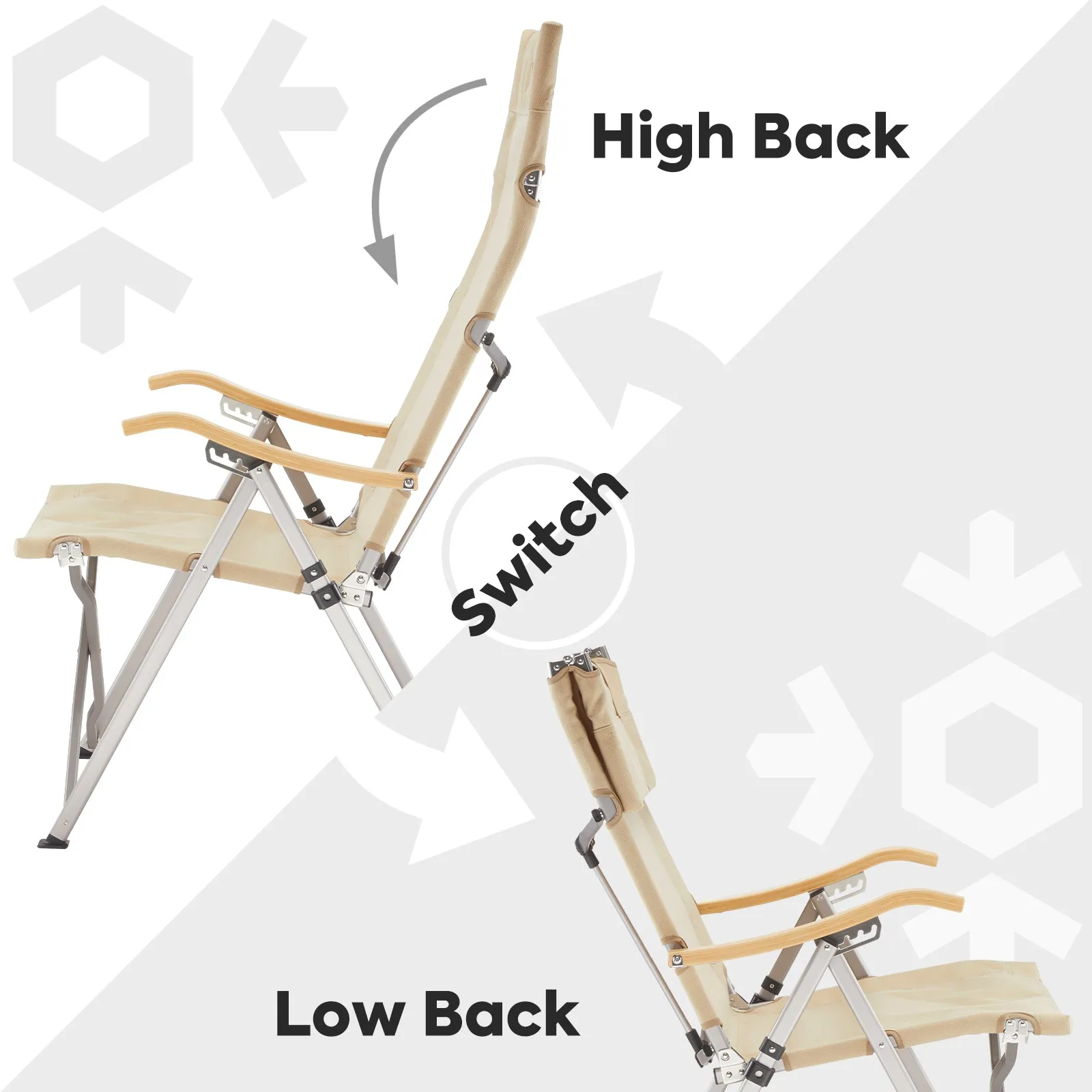 Ha1600 Adjustable Camping Chairs, High-Back Heavy Duty Folding Chair for Outside | ICECO