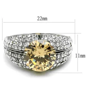 High polished (no plating) Stainless Steel Ring with AAA Grade CZ in Champagne for Women Style TK3031