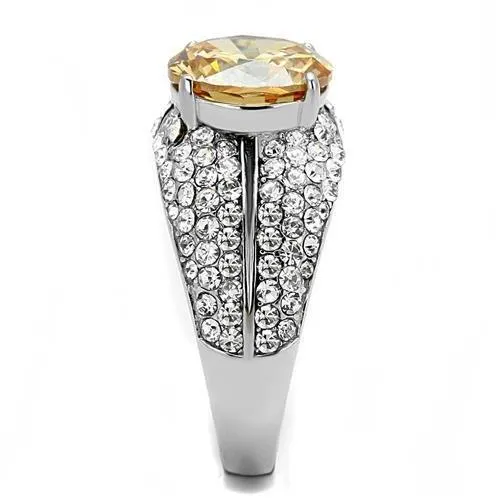 High polished (no plating) Stainless Steel Ring with AAA Grade CZ in Champagne for Women Style TK3031