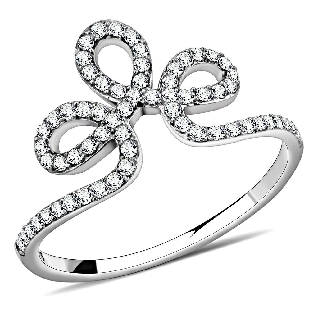 High polished (no plating) Stainless Steel Ring with AAA Grade CZ in Clear for Women Style DA141