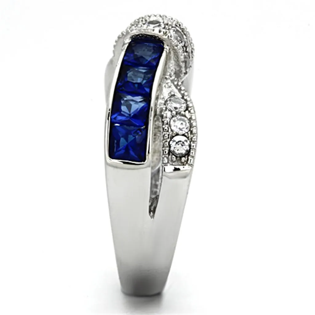 High polished (no plating) Stainless Steel Ring with Synthetic Synthetic Glass in Montana for Women Style TK1222