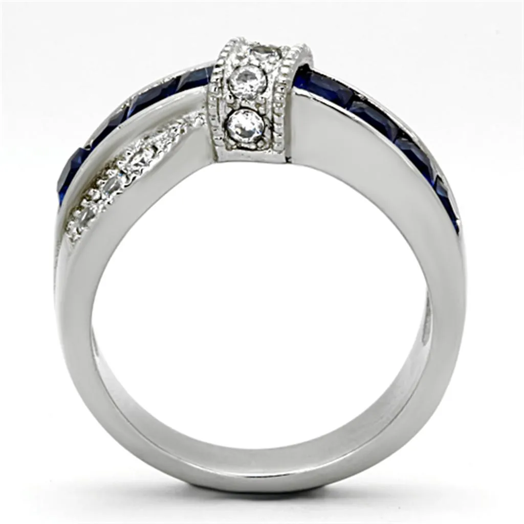 High polished (no plating) Stainless Steel Ring with Synthetic Synthetic Glass in Montana for Women Style TK1222