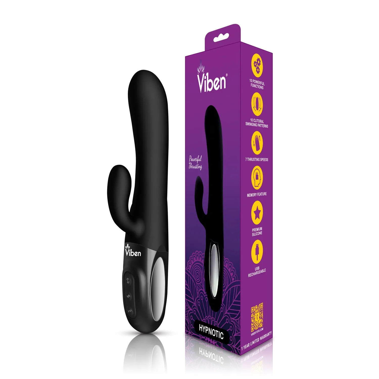 Hypnotic - Black - Thrusting Rabbit With Swinging Clitoral Stimulator