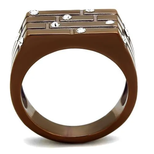 IP Coffee light Stainless Steel Ring with Top Grade Crystal in Clear for Women Style TK2664