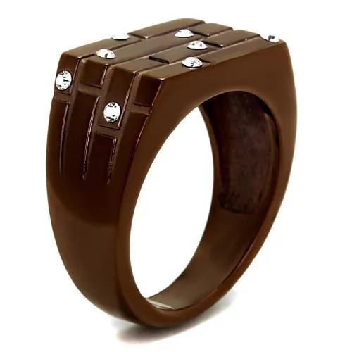 IP Coffee light Stainless Steel Ring with Top Grade Crystal in Clear for Women Style TK2664