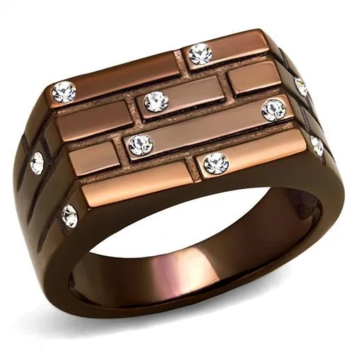 IP Coffee light Stainless Steel Ring with Top Grade Crystal in Clear for Women Style TK2664