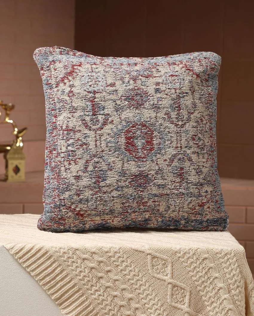 Jacquard Persian Motif Cotton Chenille Cushion Covers | Set Of 2 | 17x17 inches