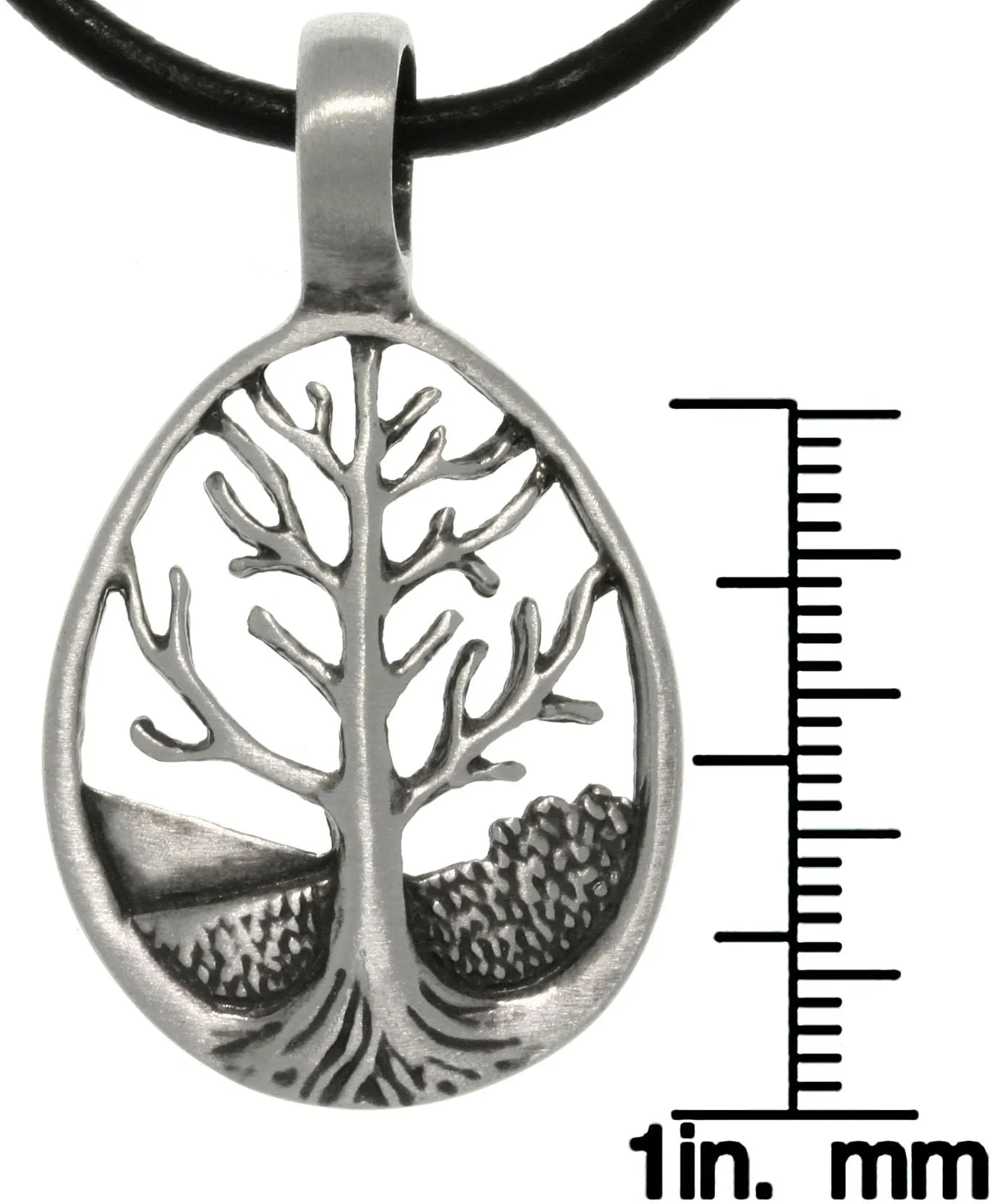 Jewelry Trends Pewter Tree of Life Teardrop Pendant with 18 Inch Black Leather Cord Necklace