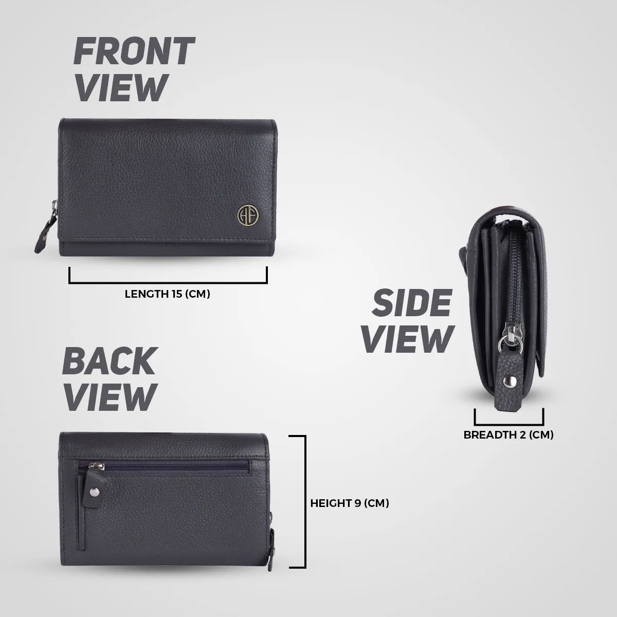 Ladies Leather Purse - RFID Protected, 8 Card Slots, 5 Compartments, Button Closure - For Daily Use