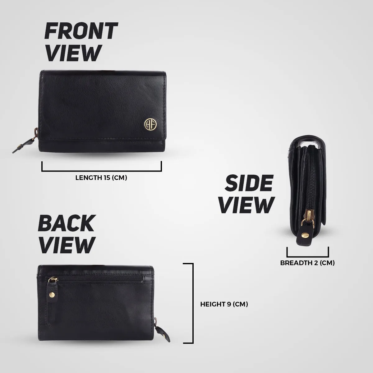 Ladies Leather Purse - RFID Protected, 8 Card Slots, 5 Compartments, Button Closure - For Daily Use