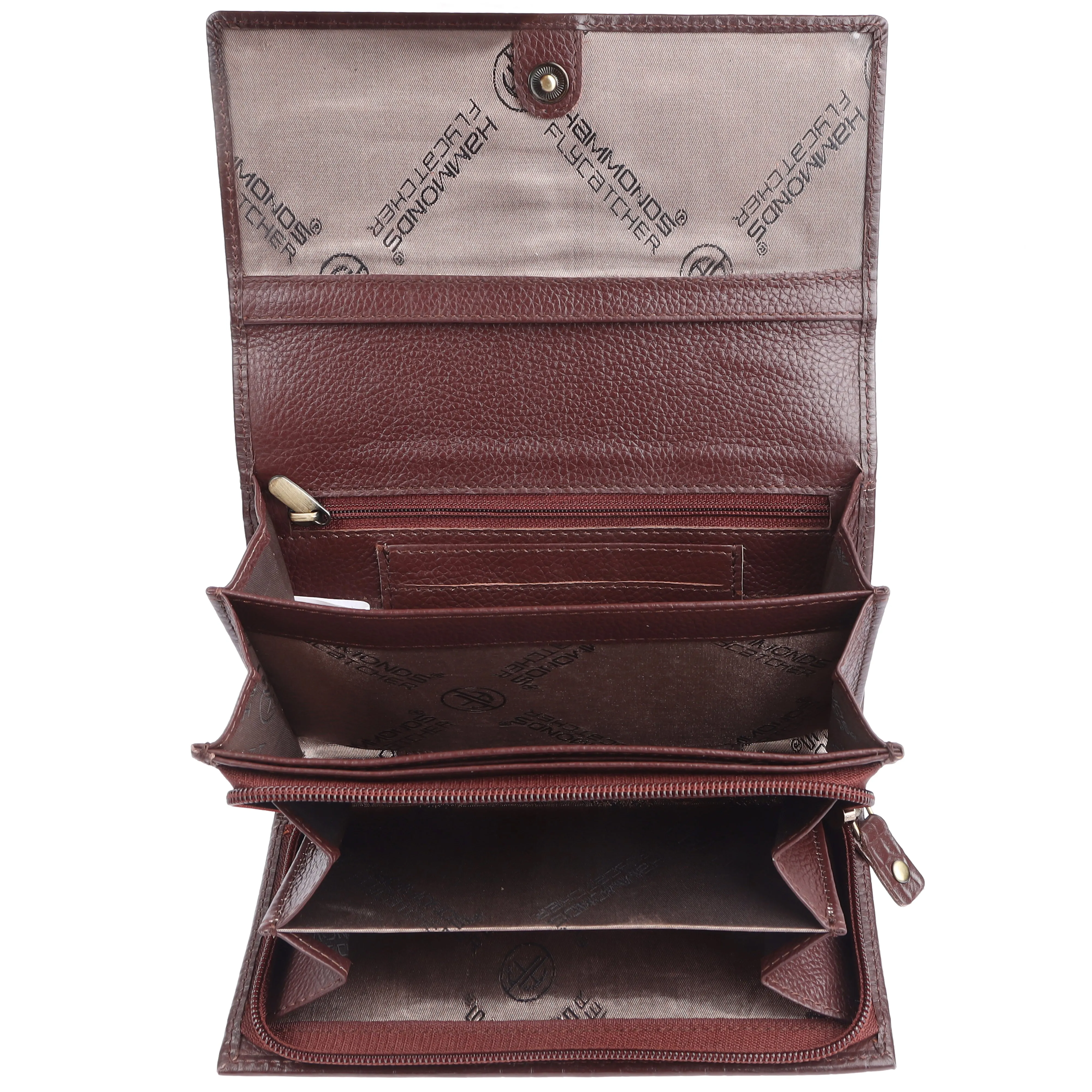 Ladies Leather Purse - RFID Protected, 8 Card Slots, 5 Compartments, Button Closure - For Daily Use