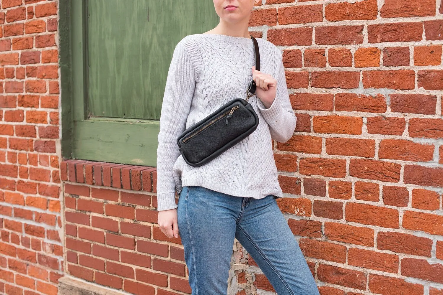 LEATHER FANNY PACK / LEATHER WAIST BAG - BLACK - IN STOCK