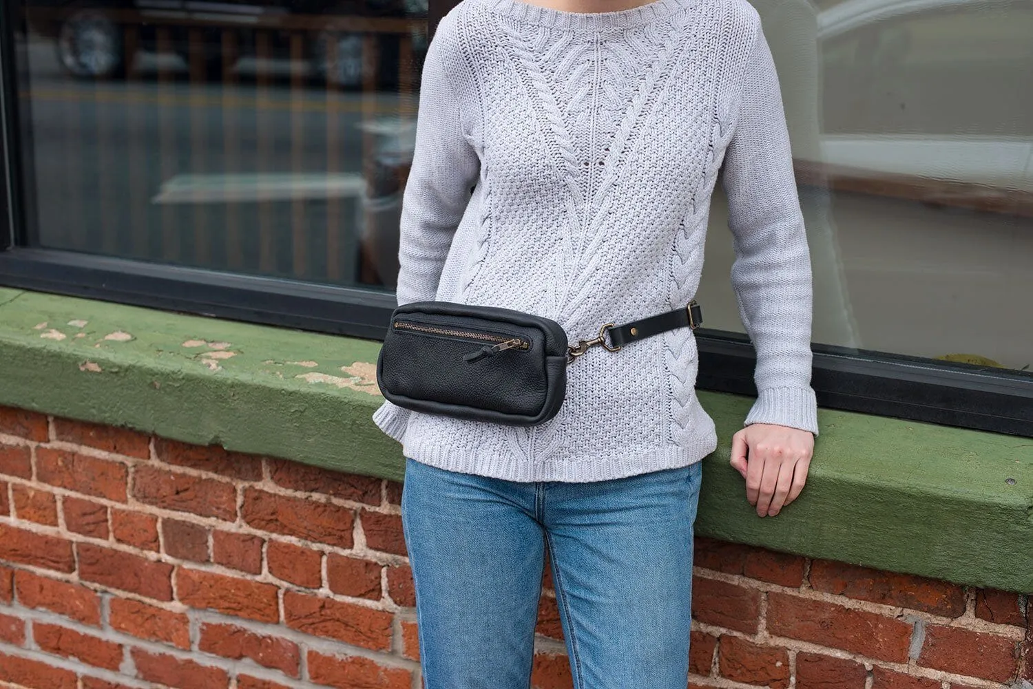LEATHER FANNY PACK / LEATHER WAIST BAG - BLACK - IN STOCK