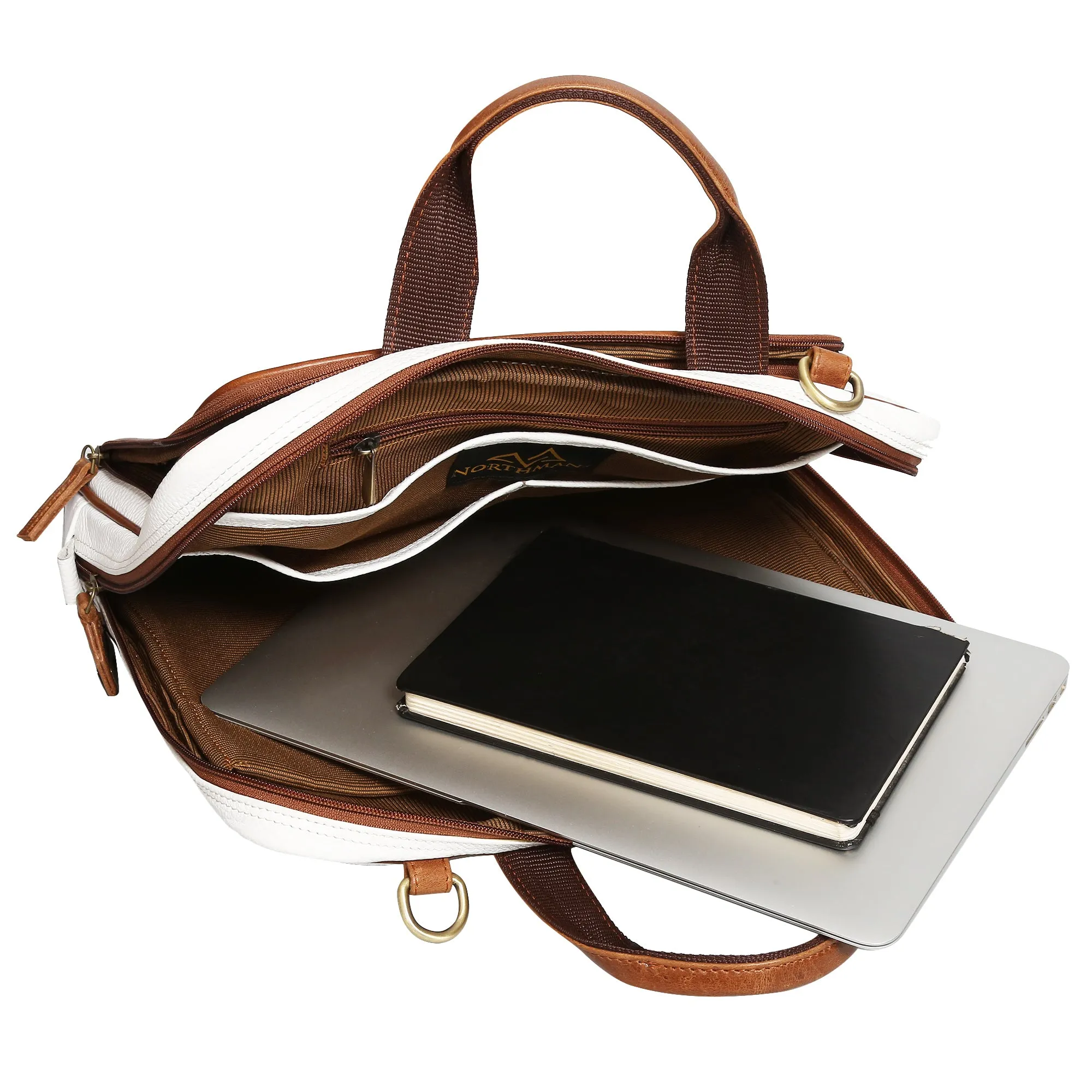 Leather Laptop Messenger Bag  : The CEO Bag in White