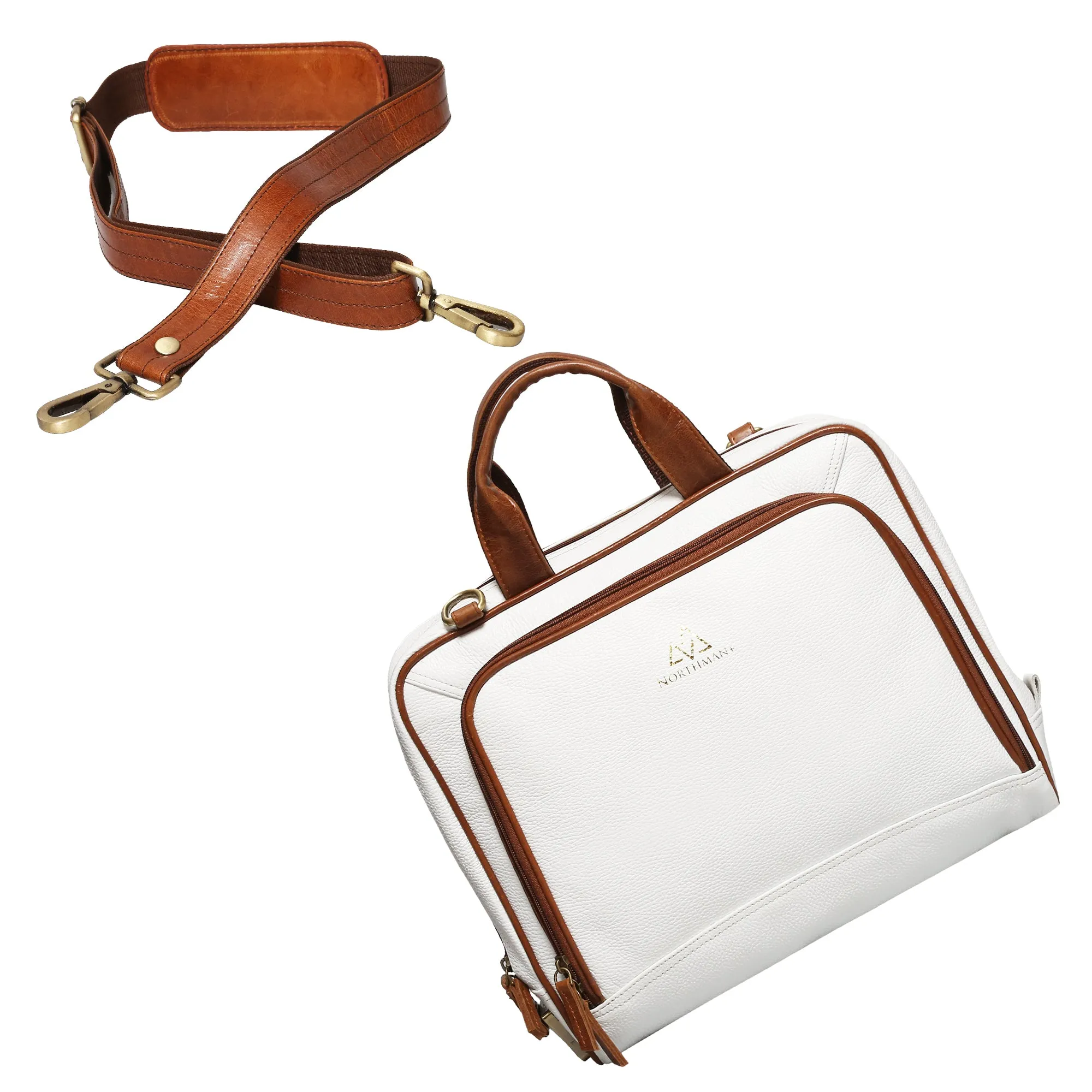 Leather Laptop Messenger Bag  : The CEO Bag in White