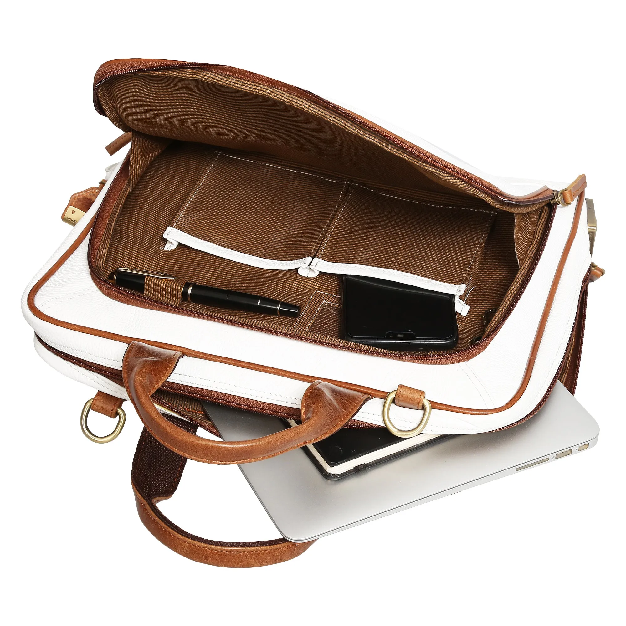 Leather Laptop Messenger Bag  : The CEO Bag in White