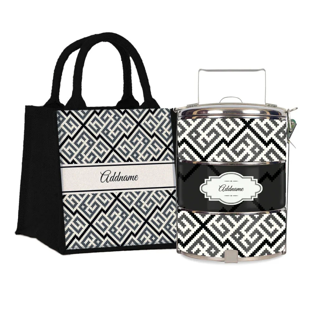 Linear Cubic Moroccan & Mosaic Series 3-Tier Standard Small 12cm Tiffin Carrier [FREE Custom Add Name]