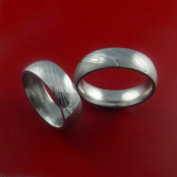 Matching Damascus Steel Ring Set Wedding Bands Genuine Craftsmanship