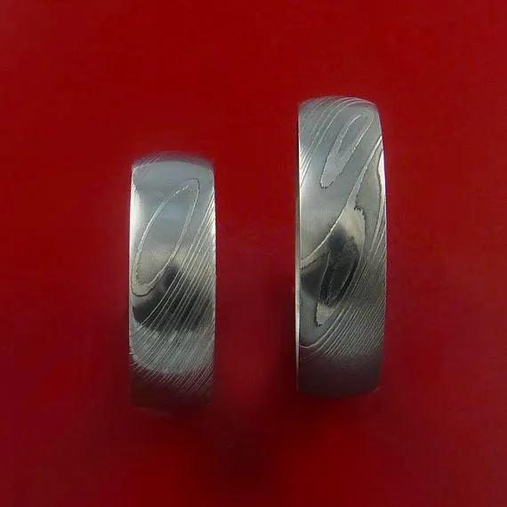 Matching Damascus Steel Ring Set Wedding Bands Genuine Craftsmanship