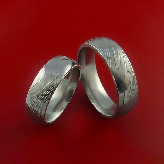 Matching Damascus Steel Ring Set Wedding Bands Genuine Craftsmanship