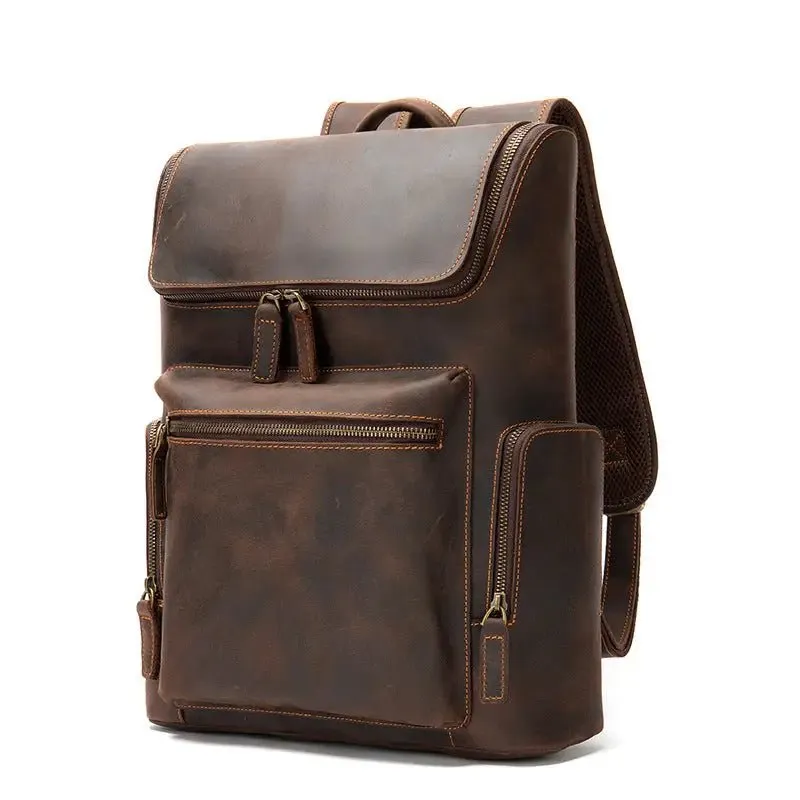 Men's Outdoor Backpack - Genuine Leather Breathable Waterproof - Fits Essentials & More