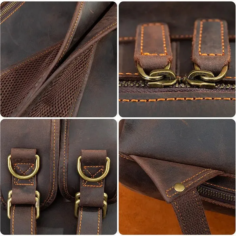 Men's Outdoor Backpack - Genuine Leather Breathable Waterproof - Fits Essentials & More