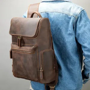 Men's Outdoor Backpack - Genuine Leather Breathable Waterproof - Fits Essentials & More