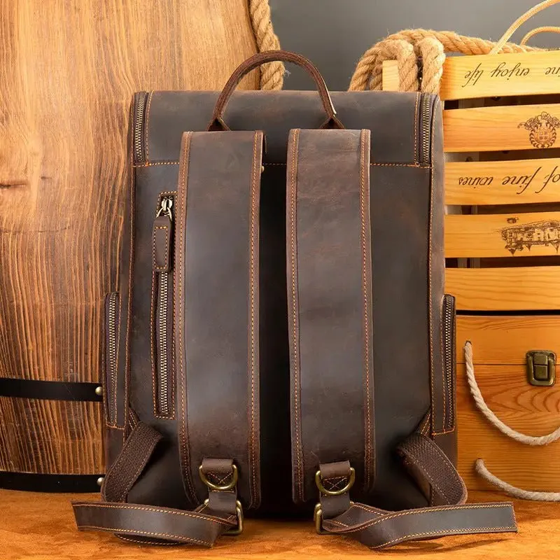 Men's Outdoor Backpack - Genuine Leather Breathable Waterproof - Fits Essentials & More