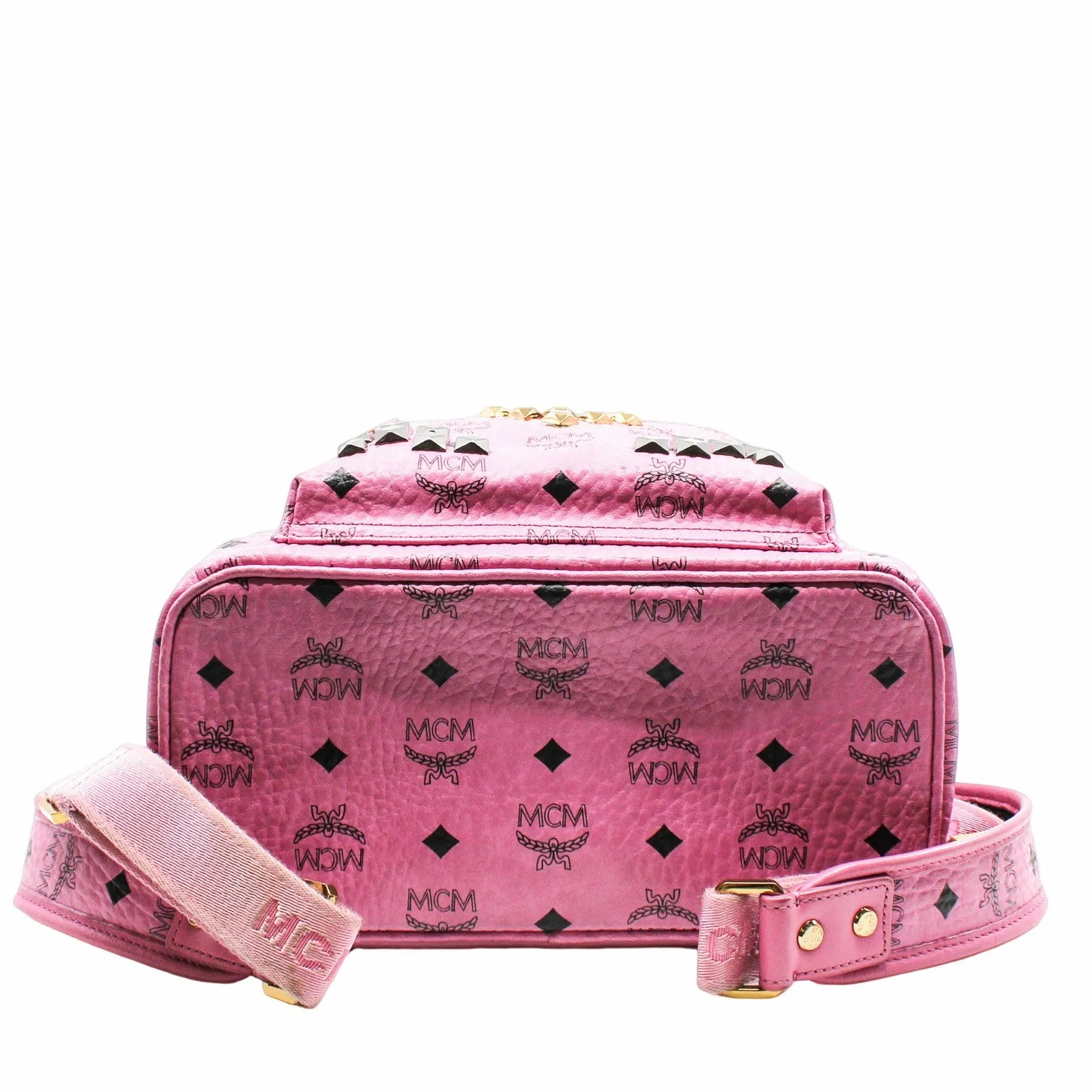 METALLIC VISETOS STUDDED SMALL DUAL STARK BACKPACKL PINK  GHW